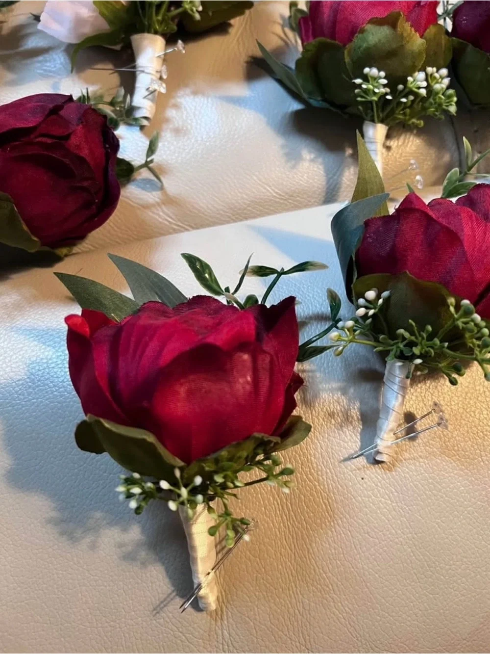 Wedding Burgundy, Blush, Ivory Peony Boutonnieres Set of 10